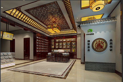 泰兴古朴典雅的中式茶叶店大堂设计效果图